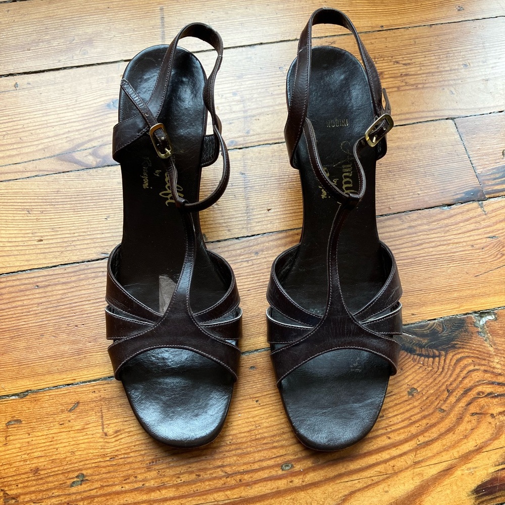 Vintage Dark Brown Leather Strappy Slingback Sandals Amalfi by Rangoni